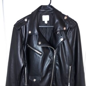 Nine West Bikers Jacket, Black Faux Leather, Size XL